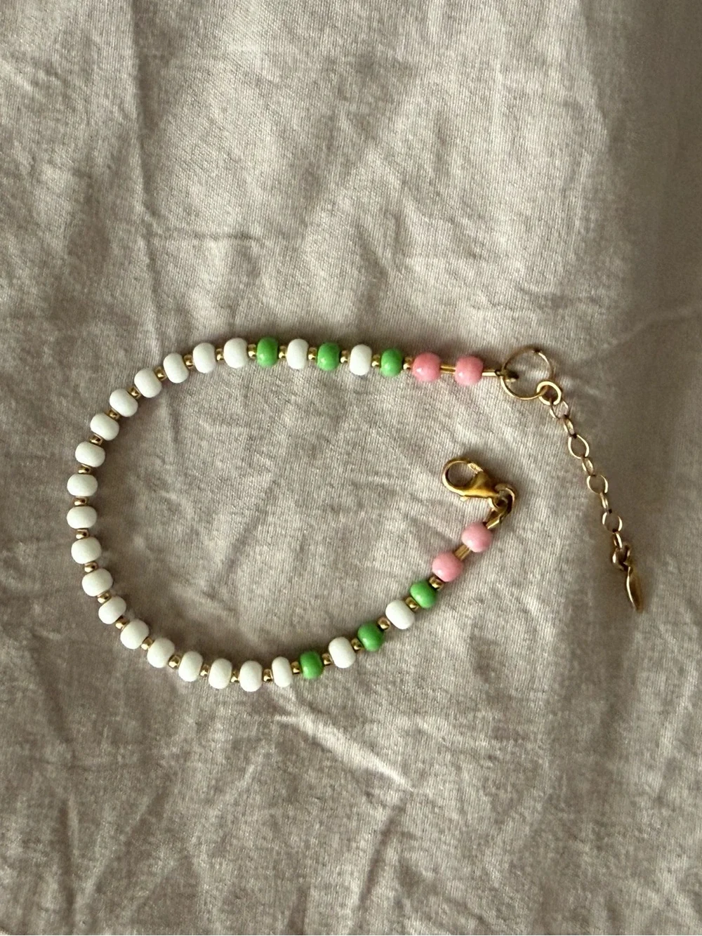 Kids Beaded Necklace with Pink, Green & White Beads